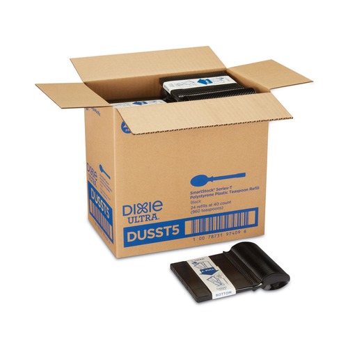 Labor Day Sale! Save $30 off $199! | Dixie DUSST5 SmartStock Tri-Tower Mediumweight Polystyrene Dispensing Spoon - Black (960/Carton) image number 0
