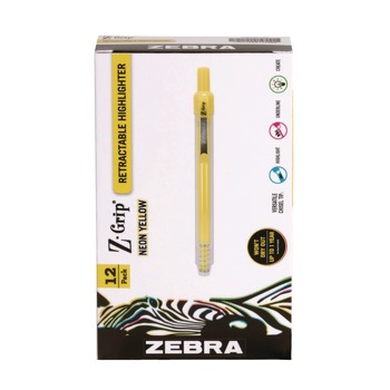 Zebra Z-Grip Chisel Tip Retractable Highlighter Markers - Neon Yellow (1-Dozen)