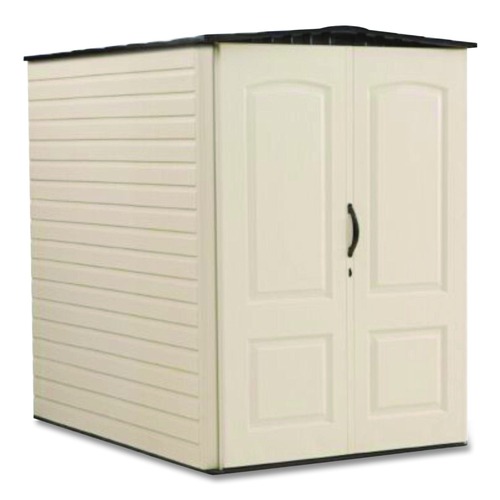Office Furniture & Lighting | Rubbermaid FG5L3000SDONX Vertical Storage Shed 53 cu ft 2.5 ft x 4 ft x 7 ft Sandstone/Faint Maple image number 0
