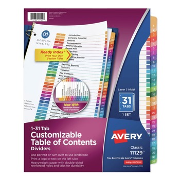 Avery Ready Index 11 in. x 8.5 in. 31-Tab 1 to 31 Customizable TOC Multicolor Tab Dividers - White/Traditional Color Tabs (1-Set)