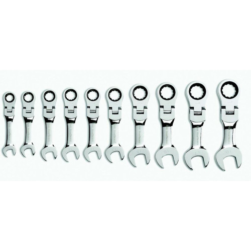 GearWrench 9550 10-Piece 12-Point Metric Stubby Flex Combo Ratcheting Wrench Set image number 0