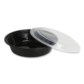 Food Trays, Containers, and Lids | GEN FCPP-BC-32RND 7.28 in. x 7.28 in. x 2.55 in. 32 oz. Plastic Microwavable Food Container with Lid - Round Black/Clear (150/Carton) image number 2