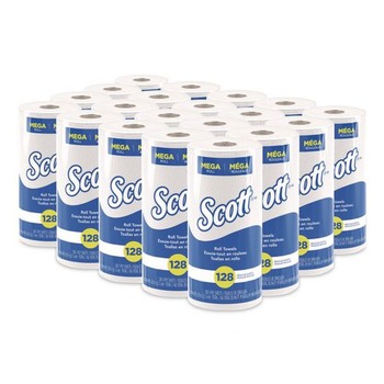 Scott 41482 1-Ply 11 in. x 8.75 in. Kitchen Roll Towels - White (128/Roll 20 Rolls/Carton)