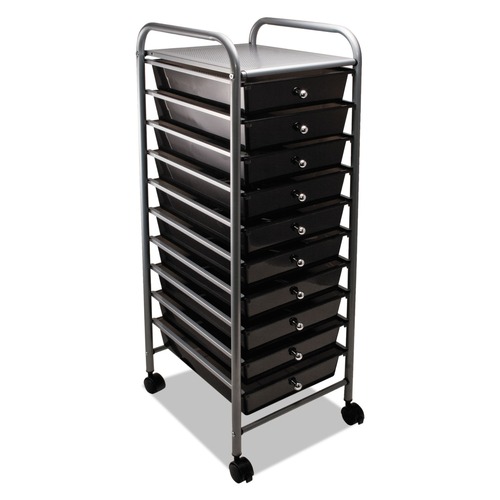 Office Jansan | Advantus 34007 1 Shelf 10 Drawers 13 in. x 15.38 in. x 37.75 in. Metal Portable Drawer Organizer - Matte Gray/Smoke image number 0