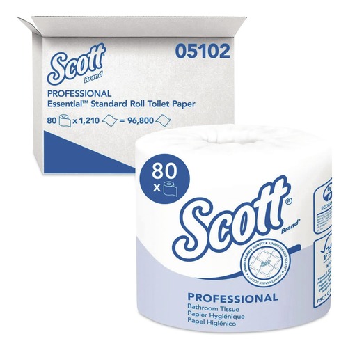 Cleaning & Janitorial Supplies | Scott 05102 Essential Septic-Safe Standard Roll Bathroom Tissue for Business - White (1210 Sheets/Roll, 80 Rolls/Carton) image number 0