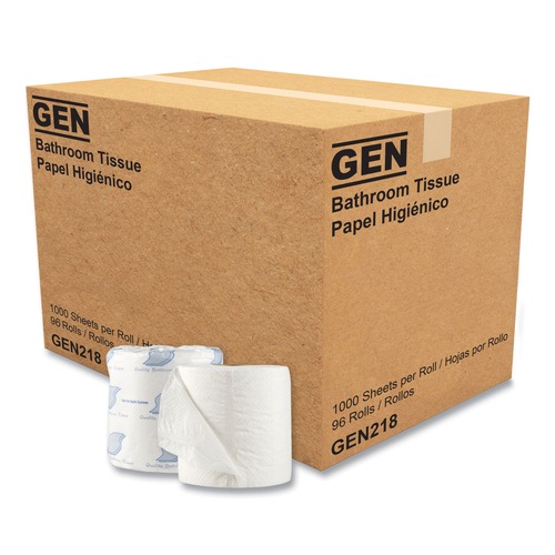 Toilet Paper | GEN GN218 1-Ply Septic Safe Individually Wrapped Rolls Standard Bath Tissue - White (1000 Sheets/Roll, 96 Wrapped Rolls/Carton) image number 0