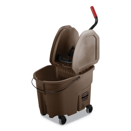 Mop Buckets | Rubbermaid Commercial FG757788BRN 35 qt. WaveBrake 2.0 Down-Press Plastic Bucket/Wringer Combos - Brown image number 0