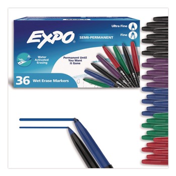 EXPO Wet Erase Markers Fine; Ultra Fine Tip Assorted Colors 36/Box