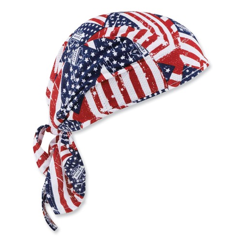 Cooling Gear | Ergodyne 12477 Chill-Its 6615 One Size Fits Most High-Performance Bandana Doo Rag with Terry Cloth Sweatband - Stars and Stripes image number 0