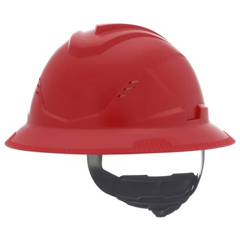 MSA 10215829 V-Gard C1 Fas-Trac III Full Brim Vented Hard Hat - Red