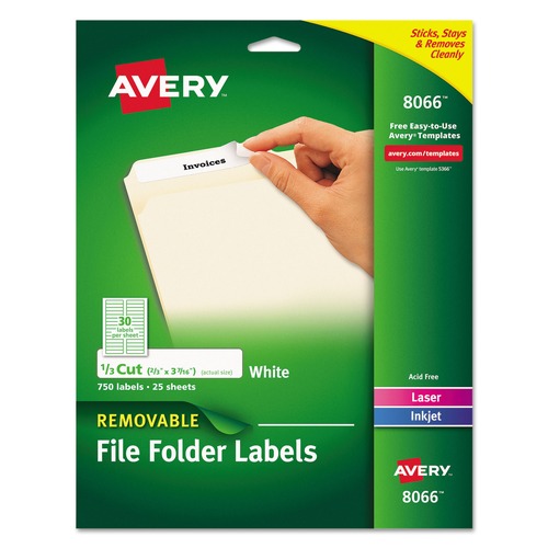 Office Jansan | Avery 08066 0.66 in. x 3.44 in. Removable File Folder Labels with Sure Feed Technology - White (750/Pack) image number 0