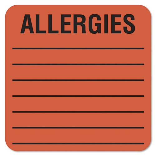 Office Jansan | Tabbies 40560 2 in. x 2 in. "ALLERGIES" Allergy Warning Labels - Fluorescent Red (1-Roll) image number 0