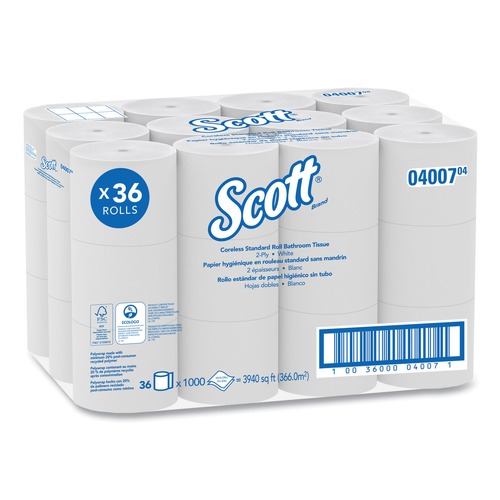 Toilet Paper | Scott 04007 Essential Coreless SRB Septic Safe 2-Ply Bathroom Tissue - White (36/Carton) image number 0