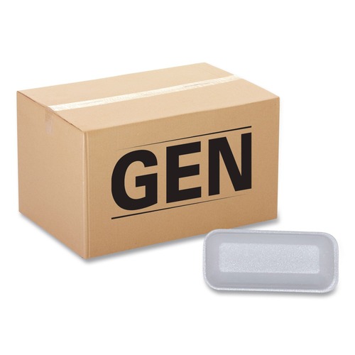 Food Trays, Containers, and Lids | GEN 15WH 8.38 in. x 3.94 in. x 1.1 in. #1.5 Meat Trays - White (1000/Carton) image number 0