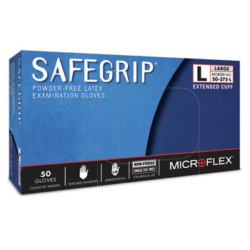 MicroFlex 50-Piece SafeGrip Latex Gloves - Large, Blue