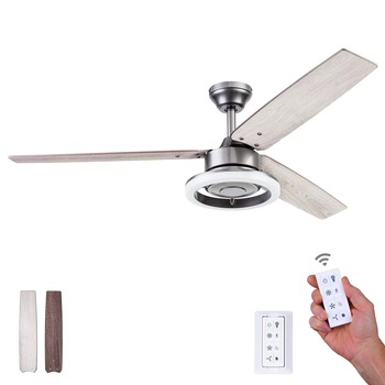 FANS | Prominence Home 51488-45 52 in. Remote Control Orbis LED Ceiling Fan with Contemporary Ring Lighting - Gun Metal