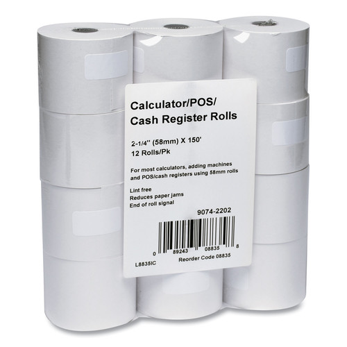 Office Jansan | PM Company 8835 2.25 in. x 150 ft. Impact Bond Paper Rolls - White (12/Pack) image number 0