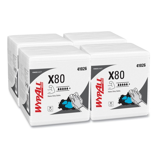  | WypAll KCC 41026 12-1/2 in. x 12 in. 1/4 Fold X80 Cloths with Hydroknit - White (50/Box 4 Boxes/Carton) image number 0