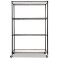  | Alera ALESW604818BL NSF Certified 48 in. x 18 in. x 72 in. 4-Shelf Wire Shelving Kit with Casters - Black image number 1