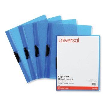 Universal 8.5 in. x 11 in. Clip-Style Fastener Report Cover - Clear/Blue (5/Pack)