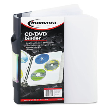 Innovera IVR39300 3-Ring CD/DVD Refillable Binder Holds 90 Discs - Midnight Blue/Clear