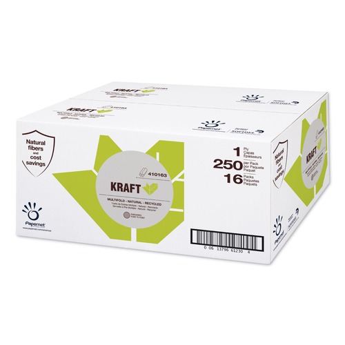 Bulk Savings Pricing 3 | Papernet 410163 Kraft Tech Multi-Fold Paper Towel Kraft 1-Ply 9.5 x 9.25 Brown 16 Packs/Carton image number 0