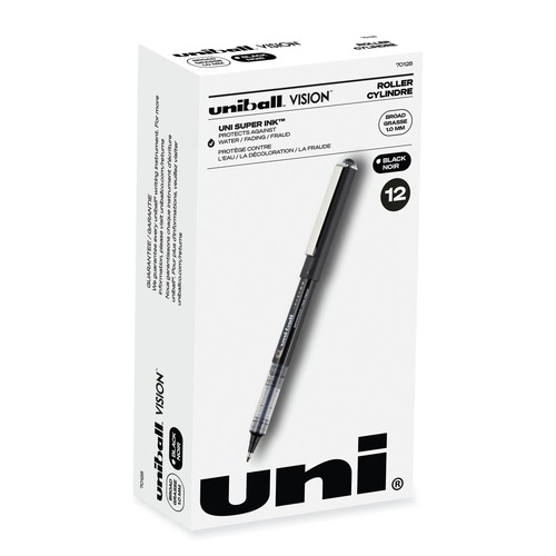 Office Jansan | uni-ball 70128 Bold 1 mm Stick VISION Roller Ball Pen - Black Ink, Gray/Black/Clear Barrel (1 Dozen) image number 0