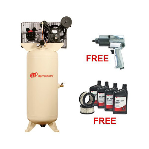 Nail Gun Compressor Combo Kits | Ingersoll Rand 2340L5-VTS Electric-Driven Two-Stage-Standard, 5HP with FREE Air Impact Wrench & Start Up image number 0