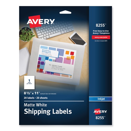 Office Jansan | Avery 08255 8.5 in. x 11 in. Full-Sheet Vibrant Inkjet Color-Print Labels - Matte White (20/Pack) image number 0