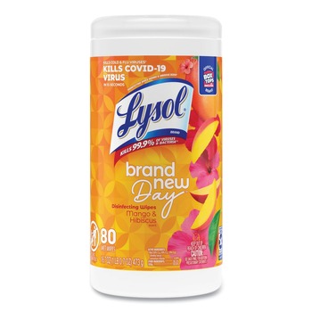 LYSOL Brand 7 in. x 7.25 in. 1-Ply Disinfecting Wipes - Mango and Hibiscus/White