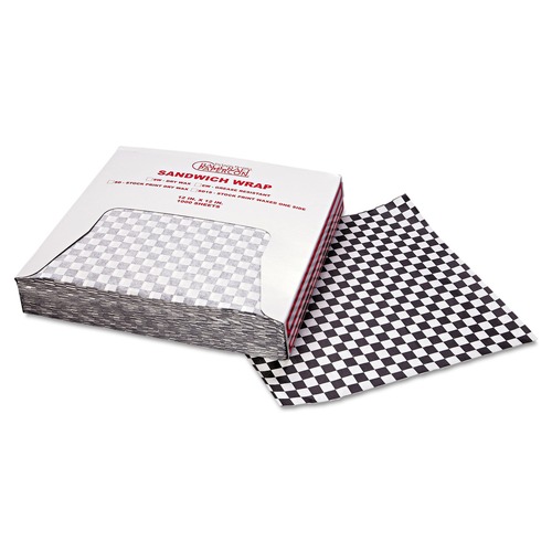 Bulk Savings Pricing 3 | Bagcraft P057800 12 in. x 12 in. Grease-Resistant Paper Wraps and Liners - Black Check (5000/Carton) image number 0