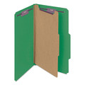 File Folders | Smead 18733 Four SafeSHIELD Fasteners 1 Divider Legal Size Four-Section Pressboard Top Tab Classification Folders - Green (10/Box) image number 0