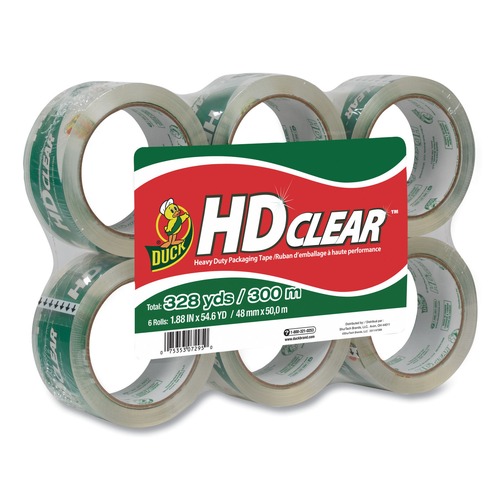 | Duck 287084 1.88 in. x 55 yds 3 in. Core Heavy-Duty Carton Packaging Tape - Clear (6/Pack) image number 0