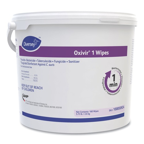 Paper Towels and Napkins | Diversey Care 100850924 Oxivir 11 in. x 12 in. 1-Ply 1 Wipes (160/Canister, 4 Canisters/Carton) image number 0