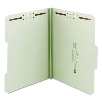Smead 1 in. Expansion 2 Fasteners Legal Size Recycled Pressboard Fastener Folders - Gray-Green Exterior (25/Box)