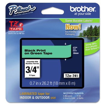 Brother P-Touch 0.7 in. x 26.2 ft. TZe Standard Adhesive Laminated Labeling Tape - Black on Green