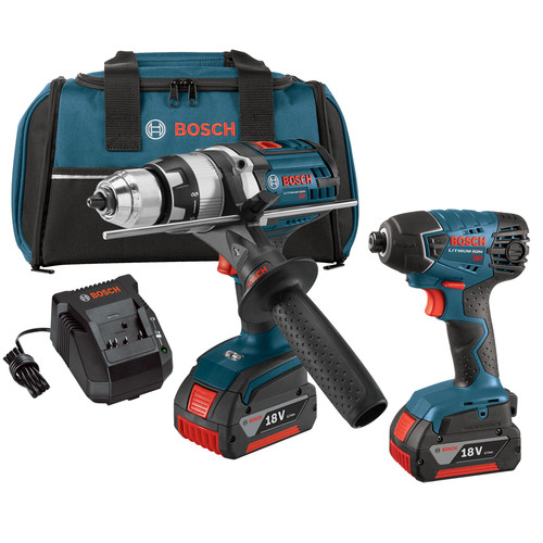 Combo Kits | Factory Reconditioned Bosch CLPK222-181-RT 18V 4.0 Ah Cordless Lithium-Ion Brute Tough Hammer Drill and Hex Impact Driver Combo Kit image number 0