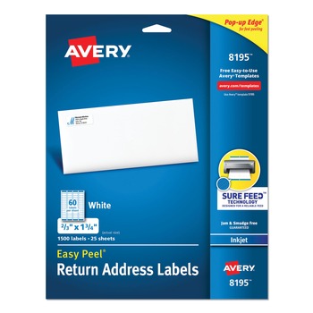 Avery 0.66 in. x 1.75 in. Easy Peel Address Labels with Sure Feed Technology for Inkjet Printers - White (60/Sheet, 25 Sheets/Pack)