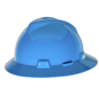 MSA V-Gard Slotted Full-Brim Hat with Fas-Trac III Suspension - Blue