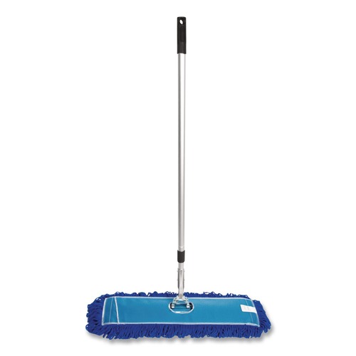 Mops | Gritt Commercial GRI17424T 24 in. x 5 in. 72 in. Silver Aluminum Handle Microfiber Dust Mop Set with Telescopic Handle - Blue (1-Kit) image number 0