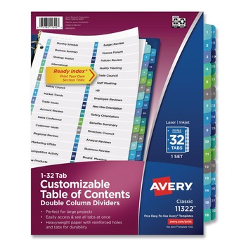 Avery 11 in. x 8.5 in. 32-Tab 1 to 32 Customizable TOC Ready Index Double Column Multicolor Tab Dividers - White (1-Set)