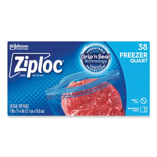 Food Service | Ziploc 351177 6.97 in. x 7.7 in. 32 oz. Zipper Freezer Bags - Clear (38 Bags/Box, 9 Boxes/Carton) image number 0