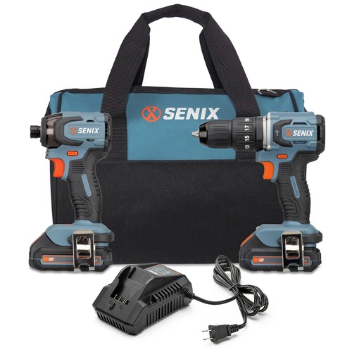 Combo Kits | Senix S2K2B2-02 20V Max Brushless 1/2 in. Cordless Hammer Drill/Driver and 1/4 in. Impact Driver Combo Kit with 2 Batteries (2 Ah) image number 0