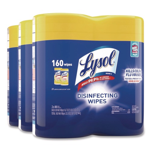 Bulk Savings Pricing 2 | LYSOL Brand 19200-80296 1-Ply 7 in. x 7.25 in. Lemon and Lime Blossom Disinfecting Wipes - White (2/Pack) image number 0