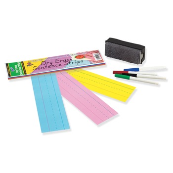 Pacon 12 x 3 Dry Erase Sentence Strips - Blue/Pink/Yellow (12/Pack)