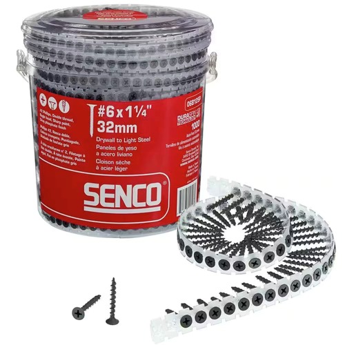 Collated Screws | SENCO 06A125P (1000/Pack) #6 1-1/4 in. Phillips Bugle-Head Collated Drywall Screw - Gray Phosphate image number 0