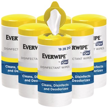 Tork 1-Ply 7 in. x 7 in. Disinfectant Wipe Canisters - Lemon, White (6/Carton)