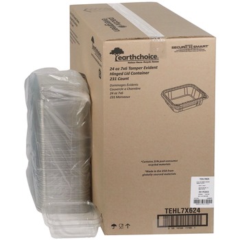 Pactiv Corp. 7.25 in. x 6.37 in. x 2 in. 24 oz. EarthChoice Tamper Evident Recycled Hinged Lid Deli Container - Clear (231/Carton)