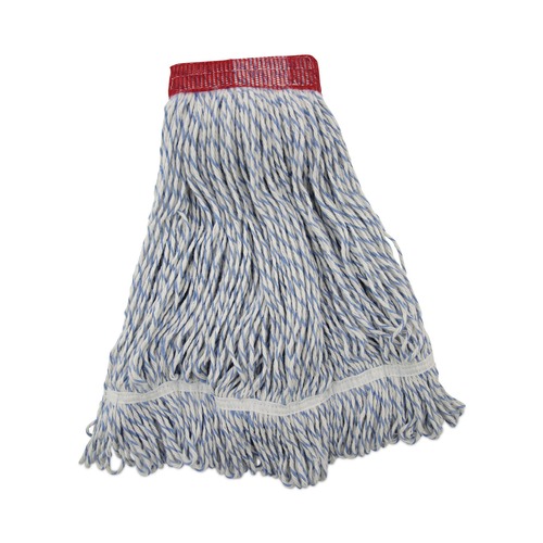 Customer Appreciation Sale - Save up to $60 off | Boardwalk BWK553 Rayon/Polyester Wide Floor Finish Mop Head - White/Blue, Large (12/Carton) image number 0