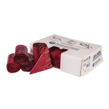 Inteplast Group 10 gal. 1.3 mil 24 in. x 23 in. Institutional Low-Density Can Liners - Red (25 Bags/Roll, 10 Rolls/Carton)